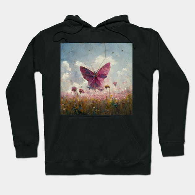 Pink Butterfly  in The Flower Field Hoodie by DarkAgeArt